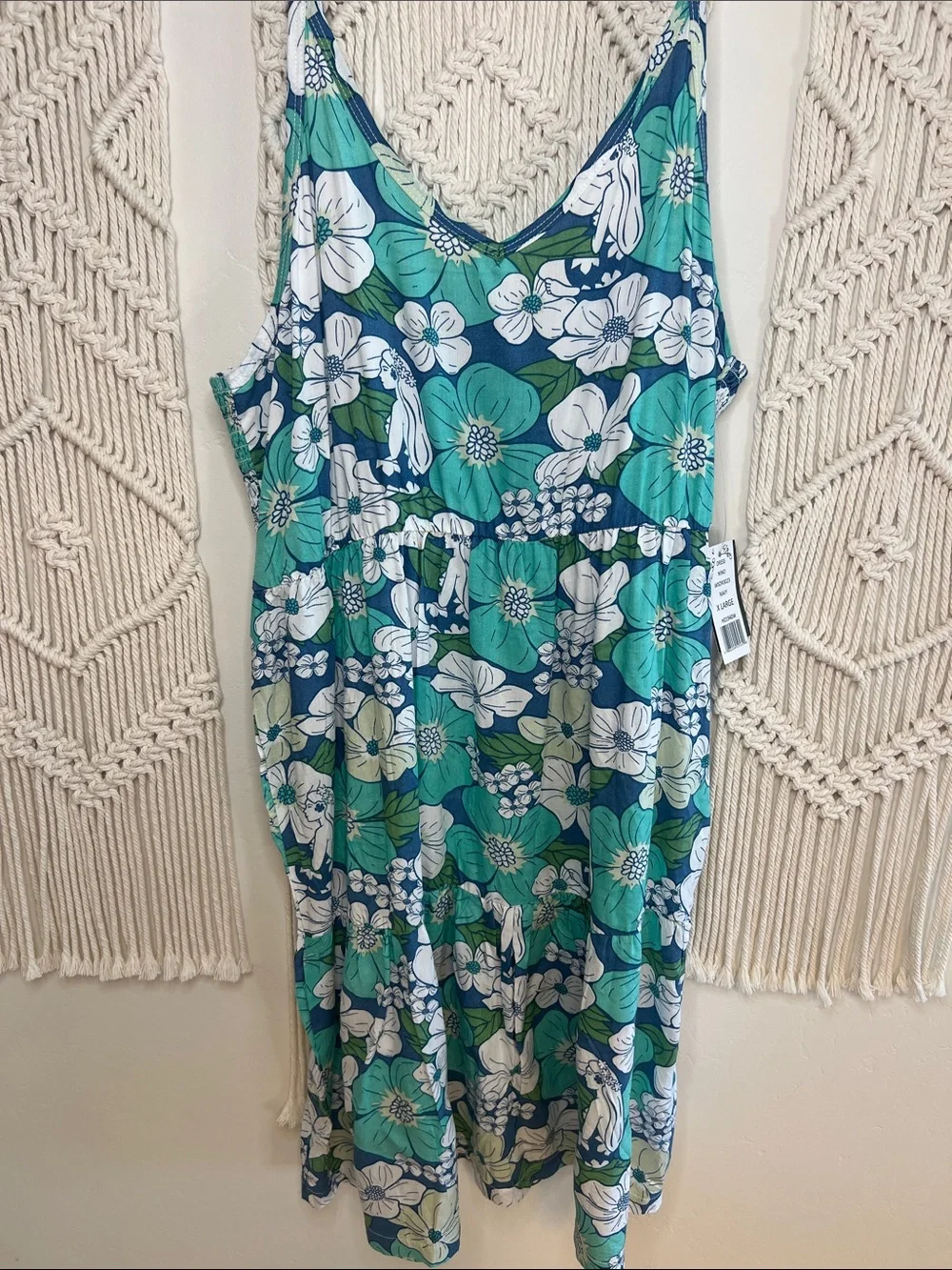 Floral V-Neck Sleeveless Mini Dress in Teal & Navy